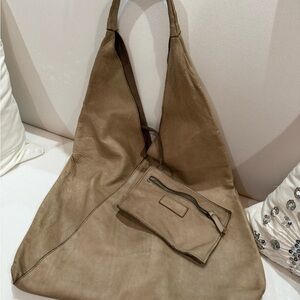 Tan Leather Tote Bag with Pouch